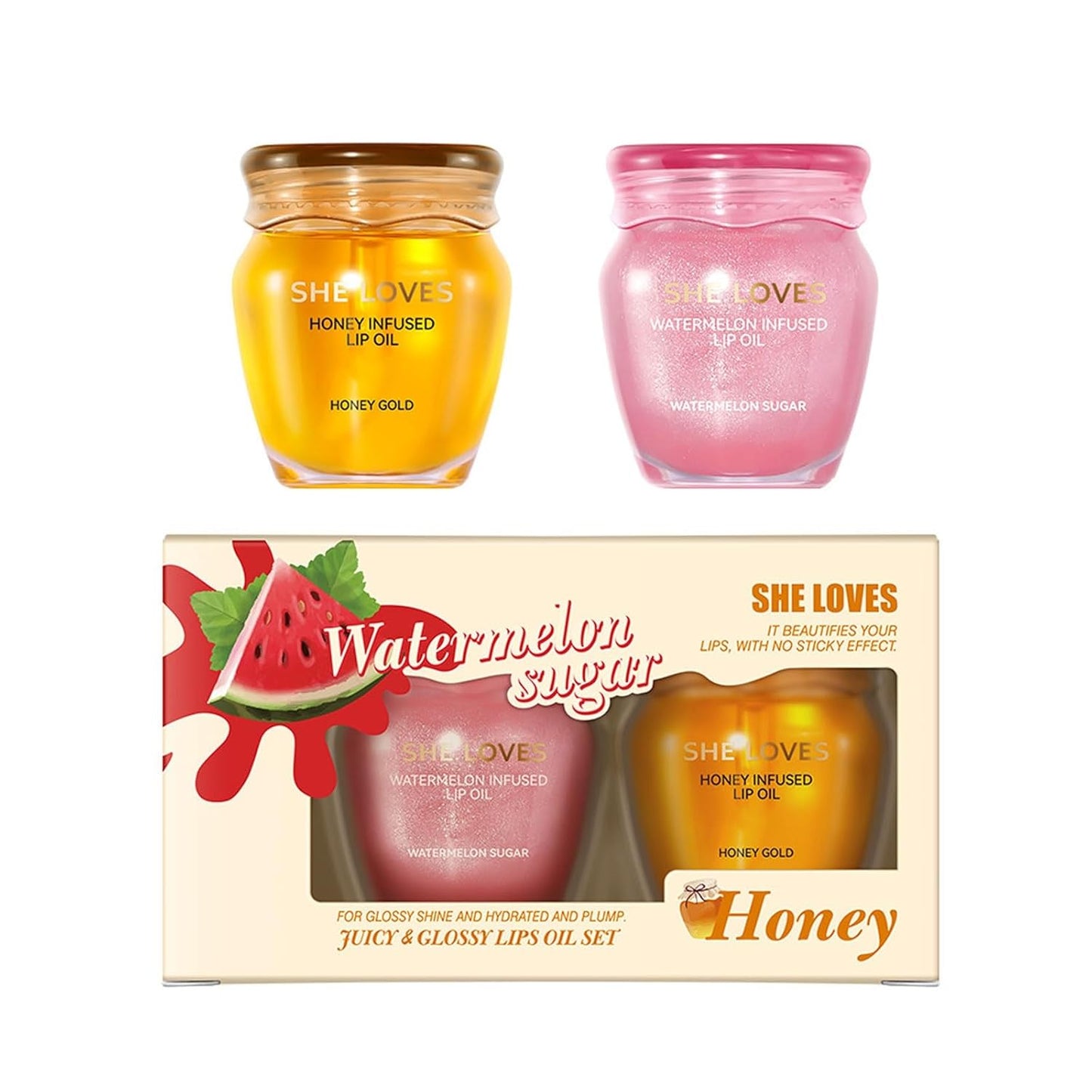 Lip Oil Set, Honey Watermelon Scent Hydrating Lip Gloss