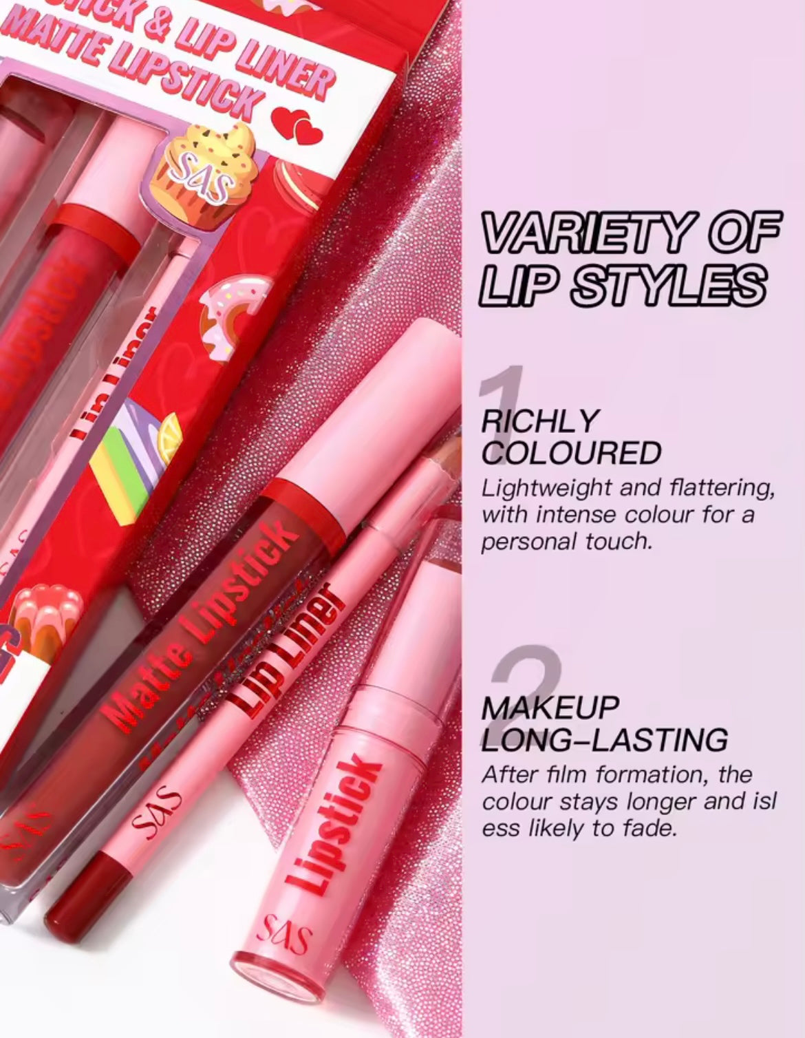 Lipstick and lip gloss set, matte liquid lipstick + matching lip liner + lip gloss - Lip makeup set gift set