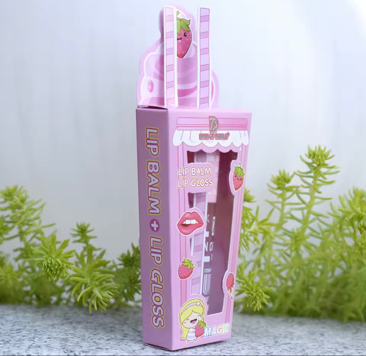 Cute Ice Cream Shiny Lip Gloss Lip Balm Set Girls Woman Waterproof Longlasting Natural Mois