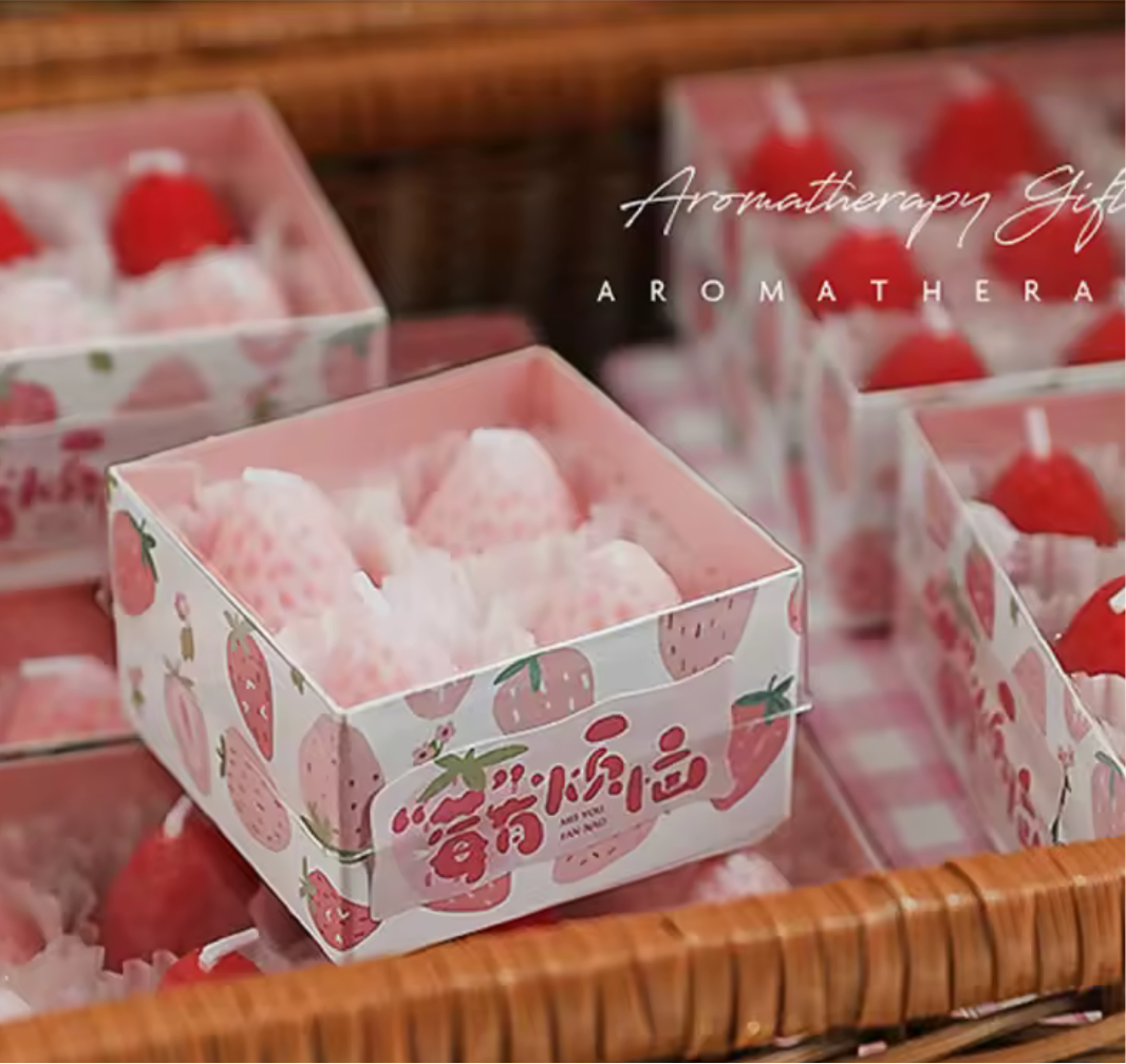 9PCS Strawberry Shaped Scented Candles Gift Box Handmade Realistic Fruit Scented Aromatherap