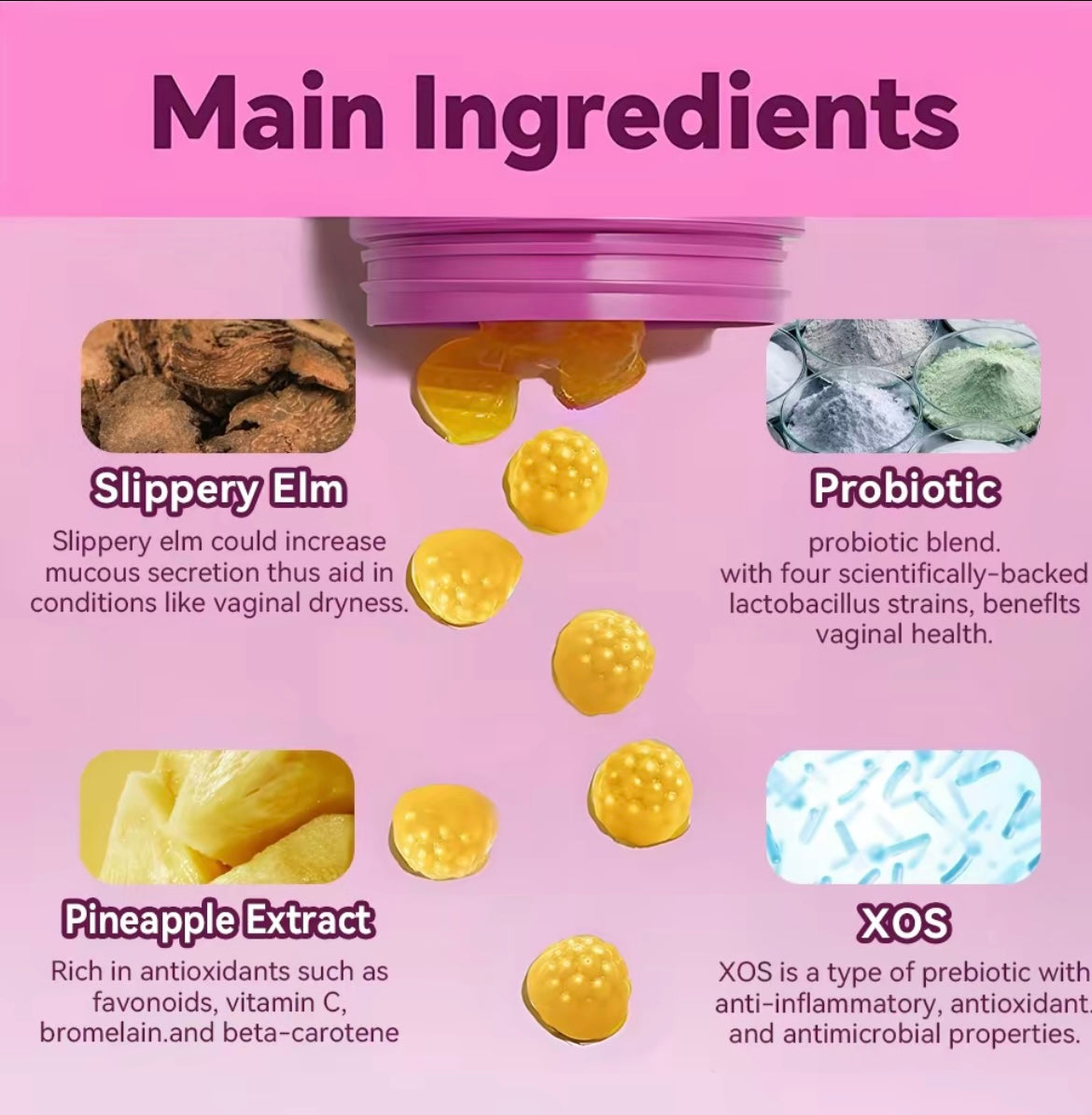 Women’s probiotics Gummies-pineapple flavored supports ph balance and dryness relief