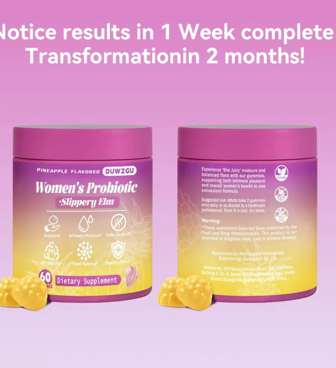 Women’s probiotics Gummies-pineapple flavored supports ph balance and dryness relief