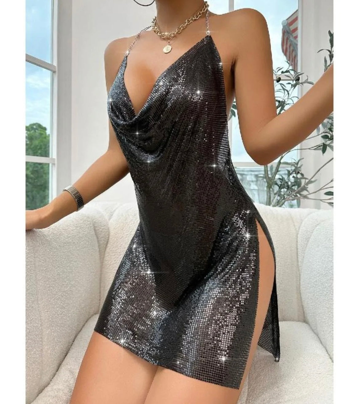 Women's Clothing Nightclub Gold Sequined Dress Sparkling Evening Wear