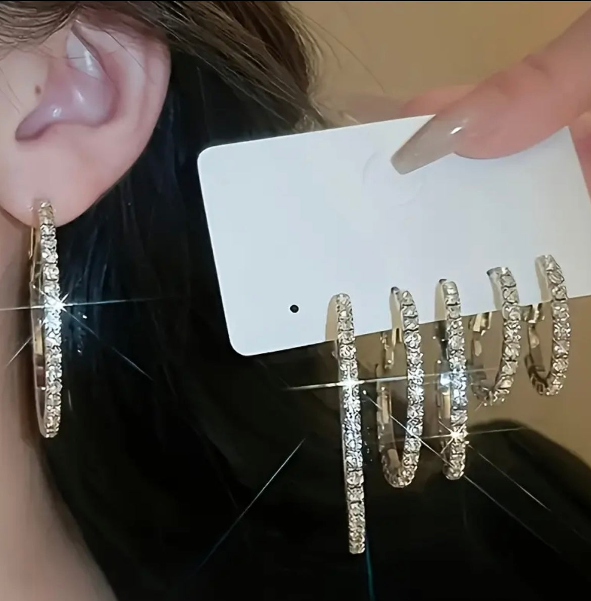 6pcs Elegant Rhinestone Hoop Earrings Set - Zinc Alloy & Stainless Steel, Sparkling Crystal Design, Versatile for Daily & Vacation Wear, Everyday Jewelry | Sparkling Earrings | Durable Earrings, Hoop Earrings