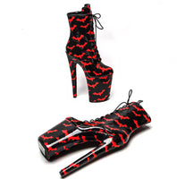 Leecabe 23CM/9inches Patent PU Bat pattern upper Trend fashion High Heels stripper heel Po