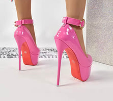 Aphixta Baby Pink 2cm Belt Buckle Pimp Party Disco Dance Pumps Women 5.5cm Platform 16cm