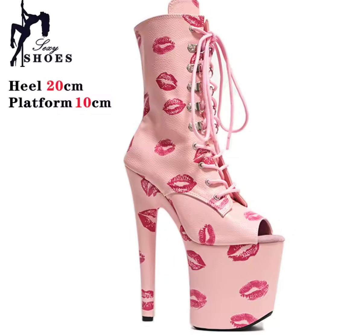 17cm 20cm Sexy Women Ankle Boots Zip Up Platform Red lip Print Block High Heels