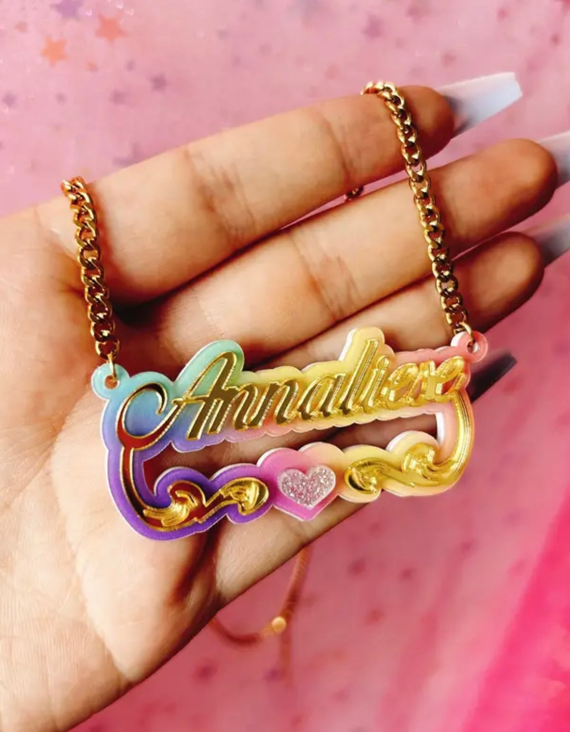 Personalized Double-Layer Acrylic Name Necklace - Cute & Sexy Heart Design, Perfect Birthday Gift for Her