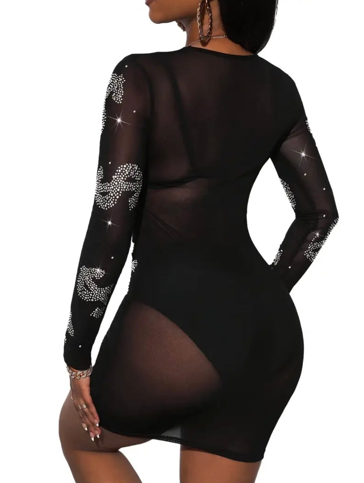 Sexy rhinestone dollar pattern mesh slim fit dress (no underwear set)