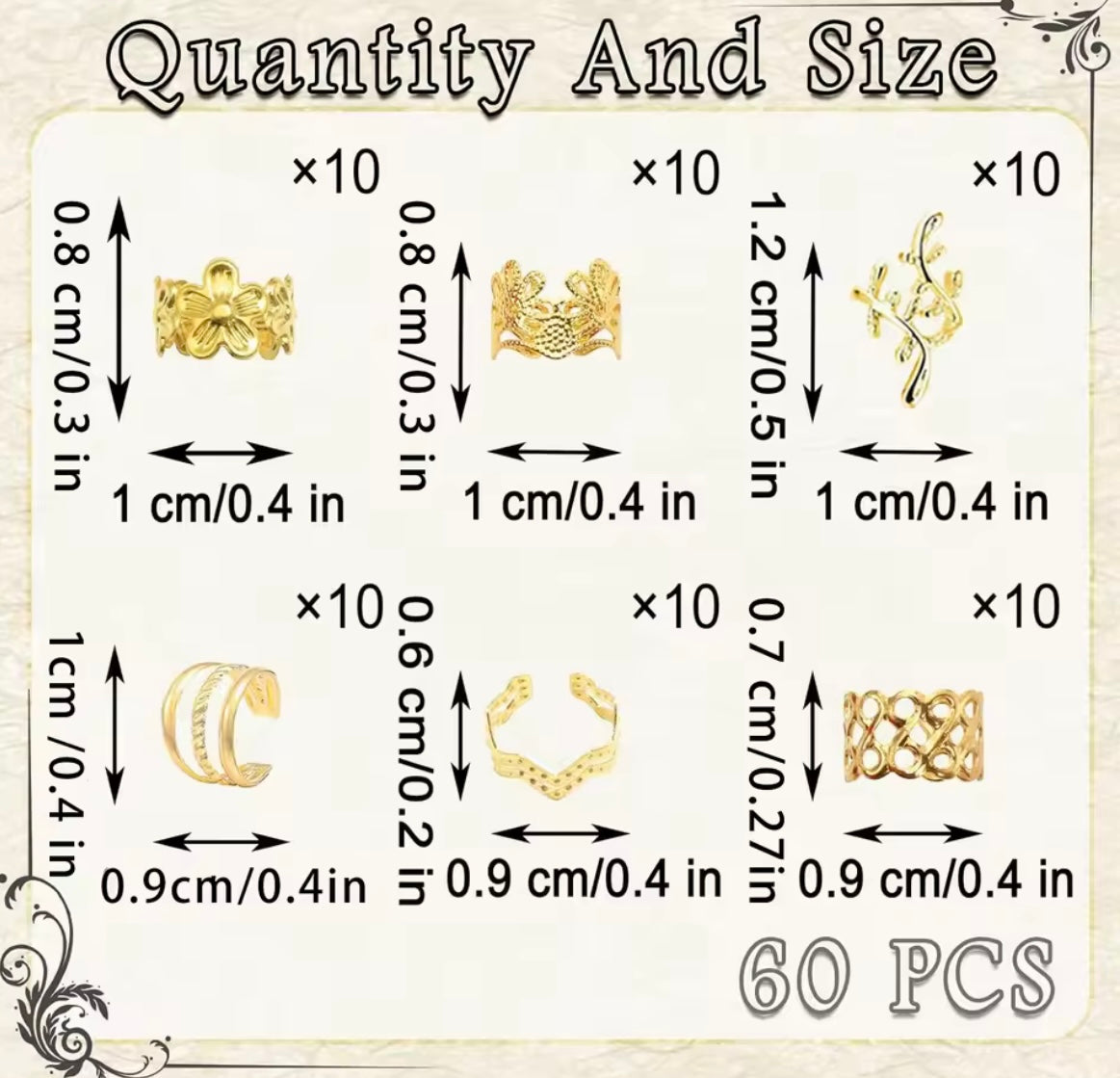 60PCS Hair Jewelry for Braids Gold Braid Clips Style Dreadlock Jewelry Metal Loc Braids Accessories Hai