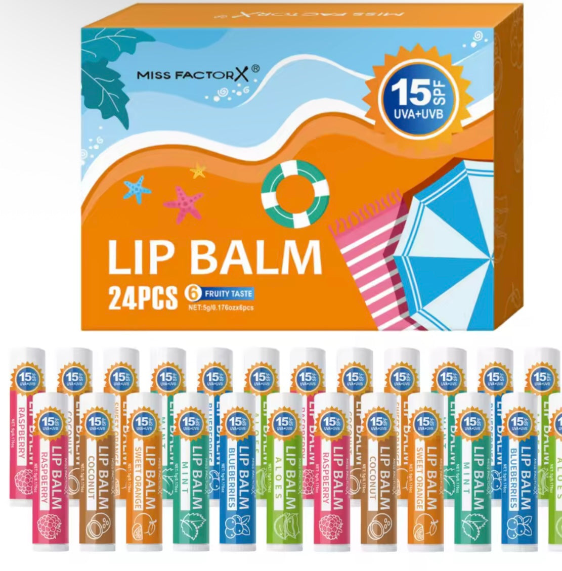 24PCS SPF 15 Lip Balm Gift Box - Blocks UV rays, moisturizes and adds shine, suitable for all skin types