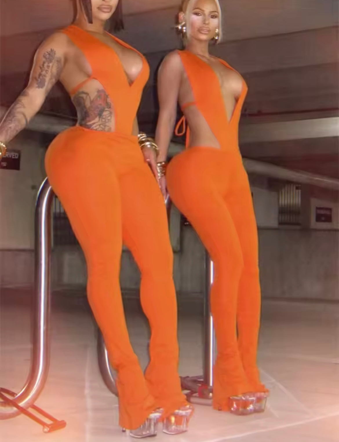 Nibber Fashion Women Tracksuit 2 Piece Set Deep V-Neck Sleeveless Bodysuit+Leggings Matching Streetwear Sexy
