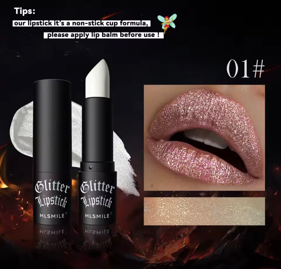 7Colors Glitter Lipstick Waterproof Long Lasting Diamond Pearlescent Metallic Lipstic