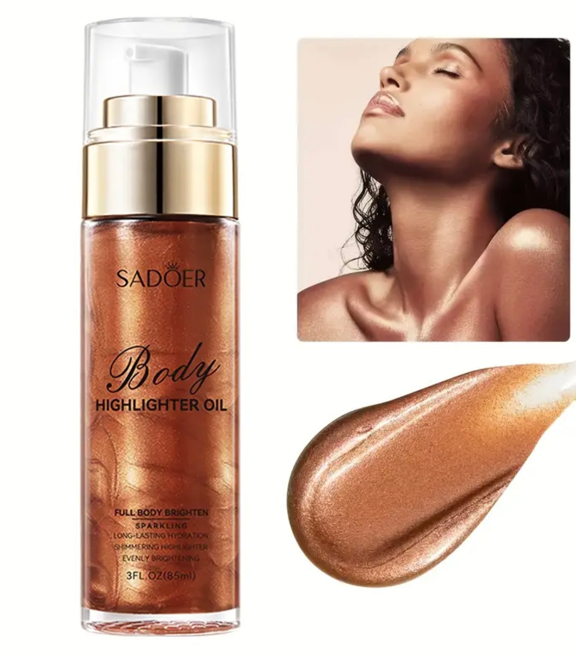 85ml Body Glitter Oil, Silvery, Golden, Two Colors Optional, Brightens Light Beige, Adds Radiance And Brightness, Suitable for People Of All Light Beige Tones, Suitable for Parties, Music Festivals, Masquerade Balls, Etc., Glittering