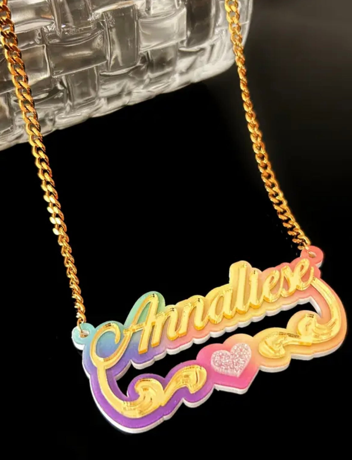 Personalized Double-Layer Acrylic Name Necklace - Cute & Sexy Heart Design, Perfect Birthday Gift for Her