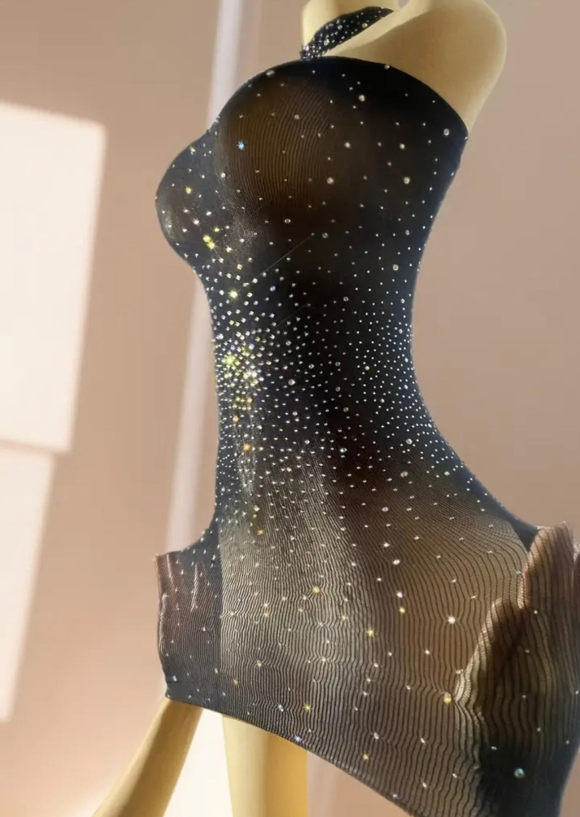 Shiny Rhinestone Bodycon Design Dress, Without Lingerie & Underpants, Women's Sexy Clothing