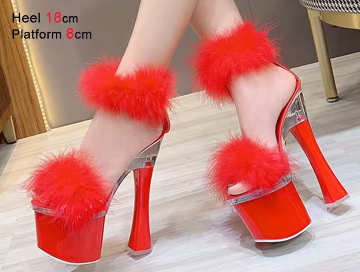2025 Summer Fashion Fur Women Sandals Peep Toe High Heel 18CM Shoes Elegant Platform Female