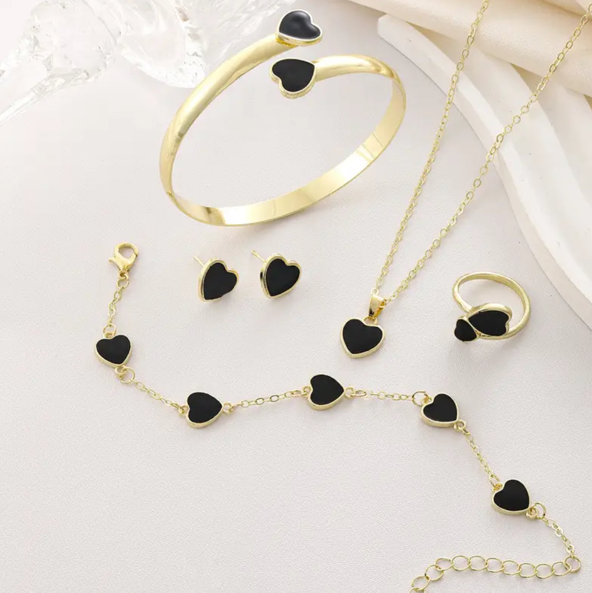 6pcs Love Simple Jewelry Set Peach Heart Bracelet Bracelet Earnail Necklace Ring Combination, Classic Fashion Women's Jewelry Jewelry Set, Valentine's Day Mother's Day Gift