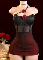 Elegant Black Velvet Dress with Red Rose Design - Sexy High-End Lingerie, Playful Mini Skirt Set, Perfect for Adults, Adult Lingerie Sophisticated Style|Velvet Dress