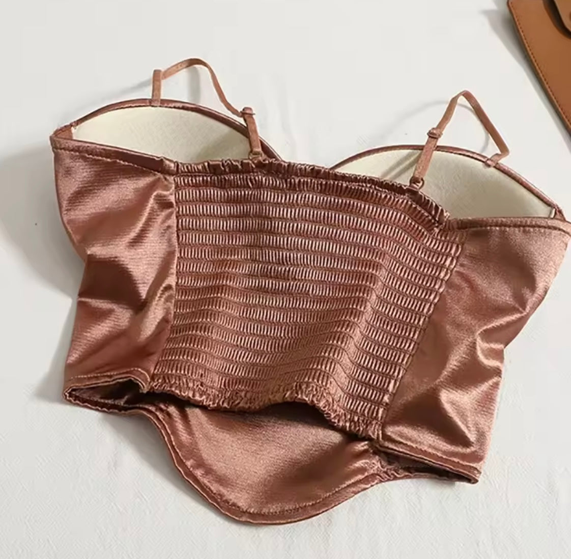 Women Sexy Crop Top Solid Pleated Satin Tanks Top With Bra Pad Beach Camis Spaghetti Backless Top