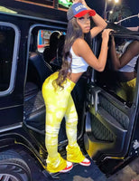 Tie-dye Casual Trousers Y2k Streetwear Autumn High Waist Trumpet Pants High Stretch Yoga Leggings