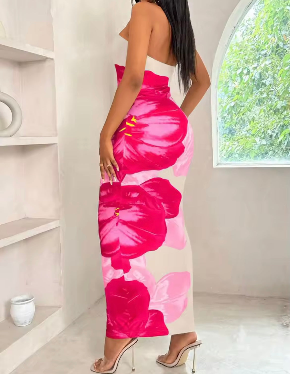 Women's fashion ins sexy ethos elegant slim-fit print with chest spread