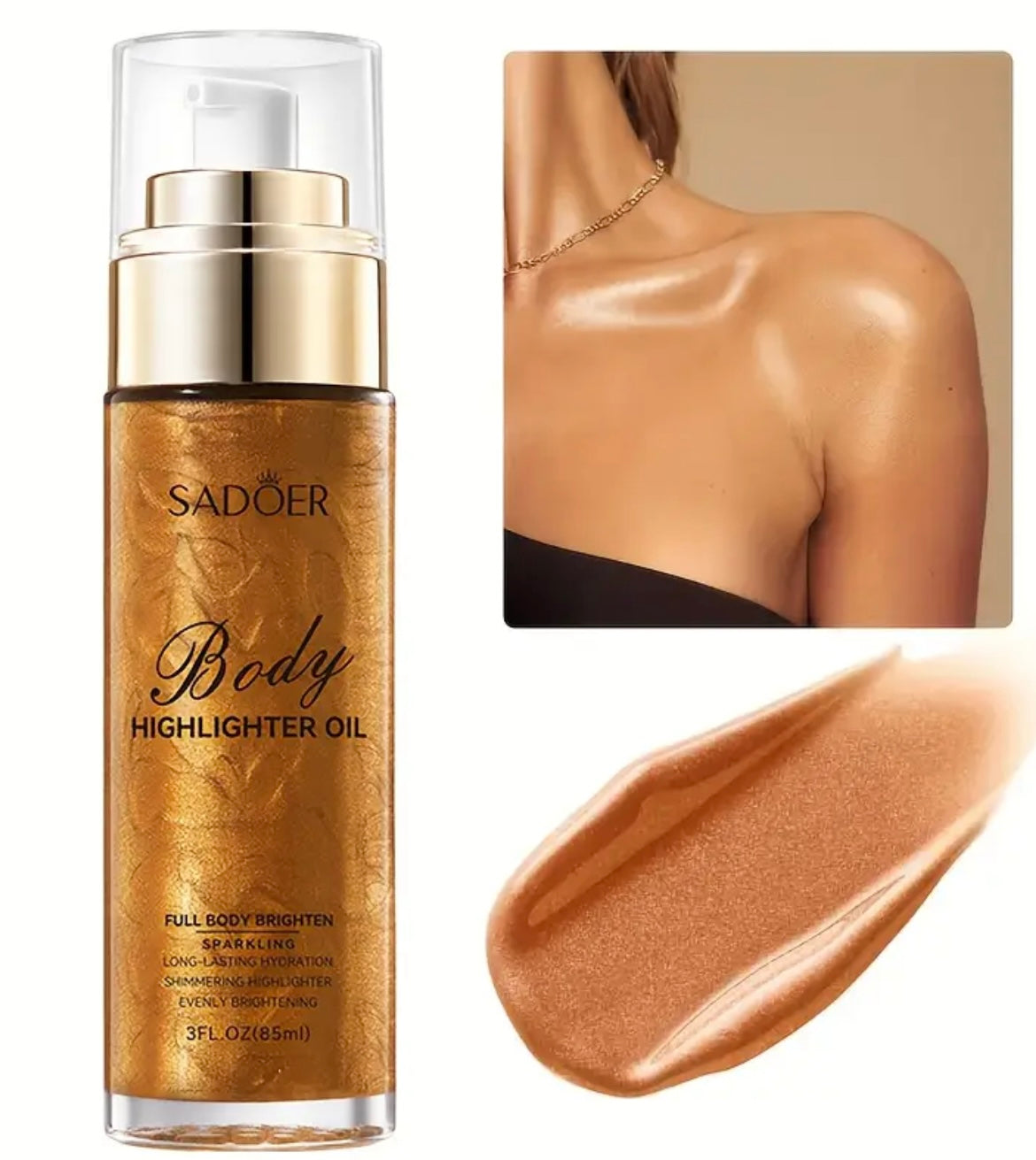 85ml Body Glitter Oil, Silvery, Golden, Two Colors Optional, Brightens Light Beige, Adds Radiance And Brightness, Suitable for People Of All Light Beige Tones, Suitable for Parties, Music Festivals, Masquerade Balls, Etc., Glittering