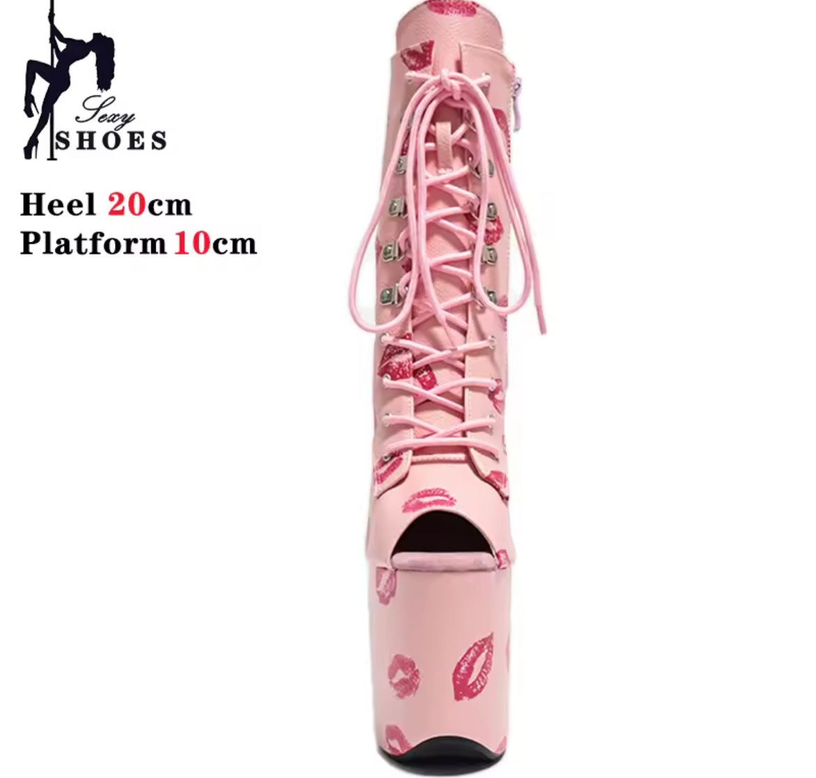 17cm 20cm Sexy Women Ankle Boots Zip Up Platform Red lip Print Block High Heels