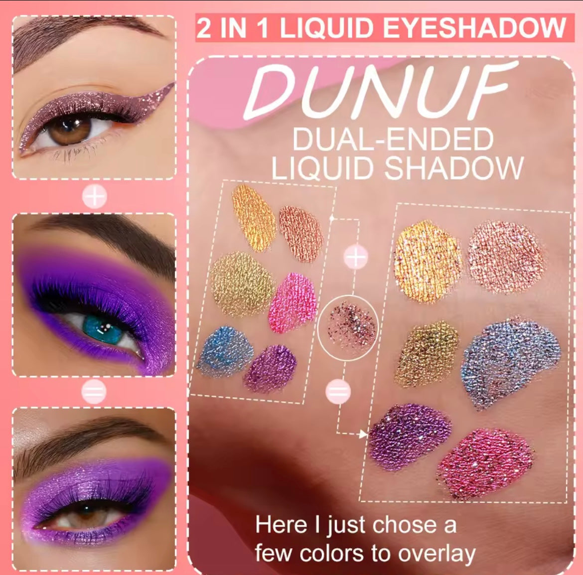 Dual-Ended Liquid Eyeshadow - Long-Lasting, Shimmer Finishes In Red, Blue, Purple, Bronze - Ideal