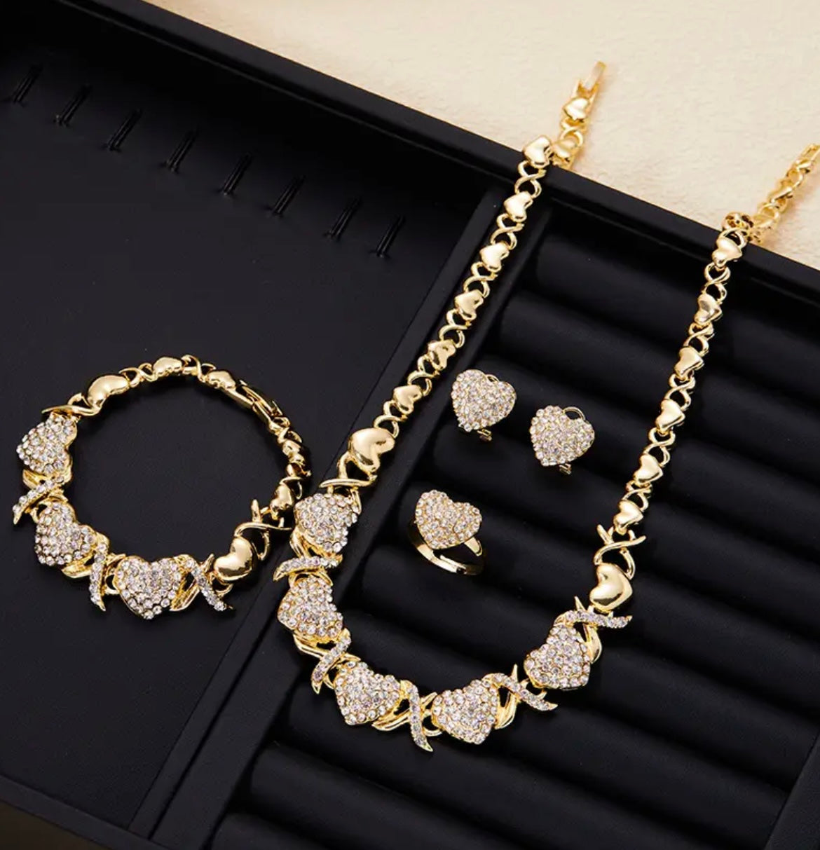 4pcs/set, Classic and Popular Heart-shaped Pendant Necklace, Ring, Earring, Bracelet Set, Engagement Gift, Bridal Wedding Accessory
