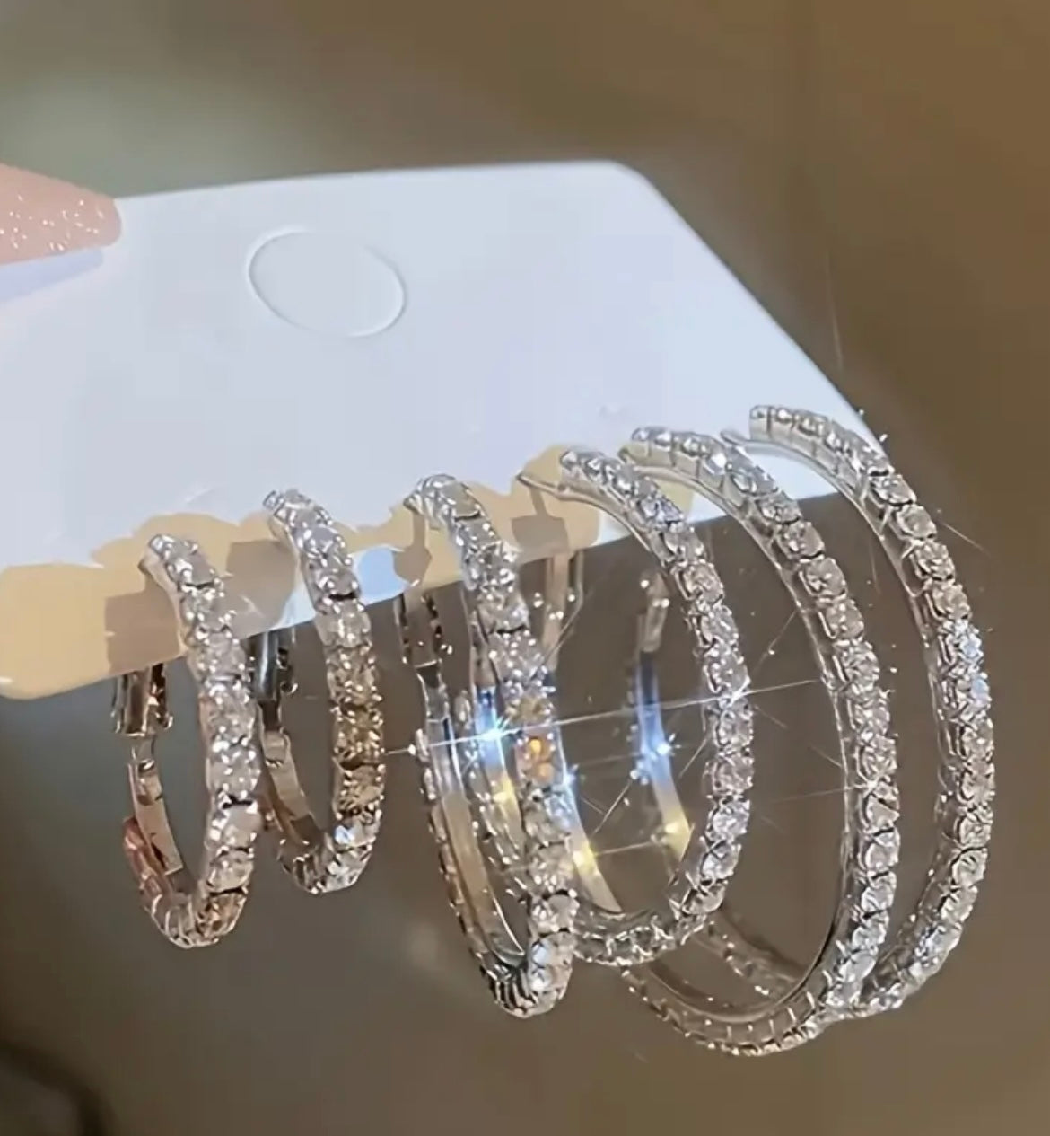 6pcs Elegant Rhinestone Hoop Earrings Set - Zinc Alloy & Stainless Steel, Sparkling Crystal Design, Versatile for Daily & Vacation Wear, Everyday Jewelry | Sparkling Earrings | Durable Earrings, Hoop Earrings