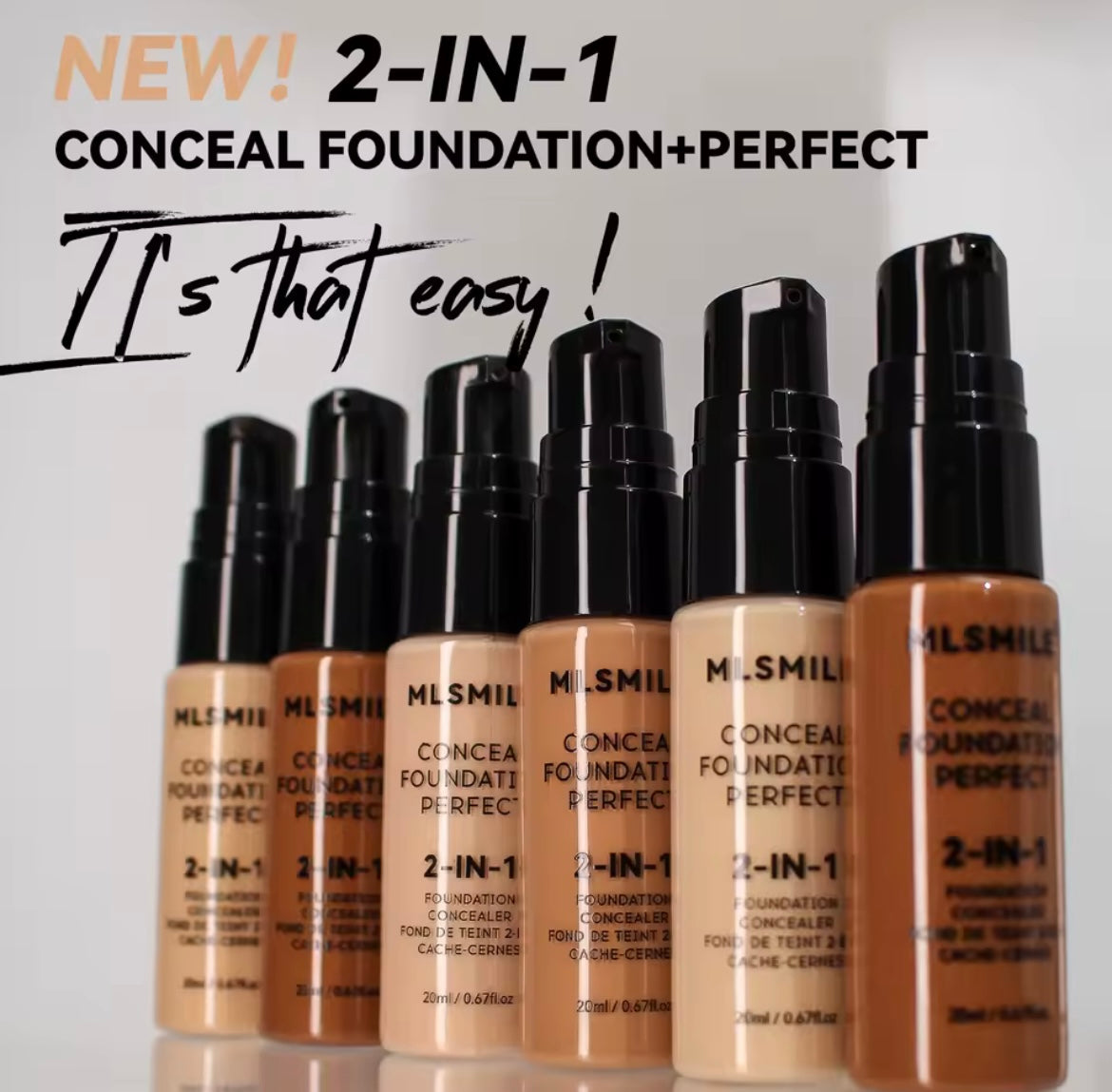 MLSMILE 6 color Powder Foundation long-Lasting Waterproof, Moisturing Sweat resistant