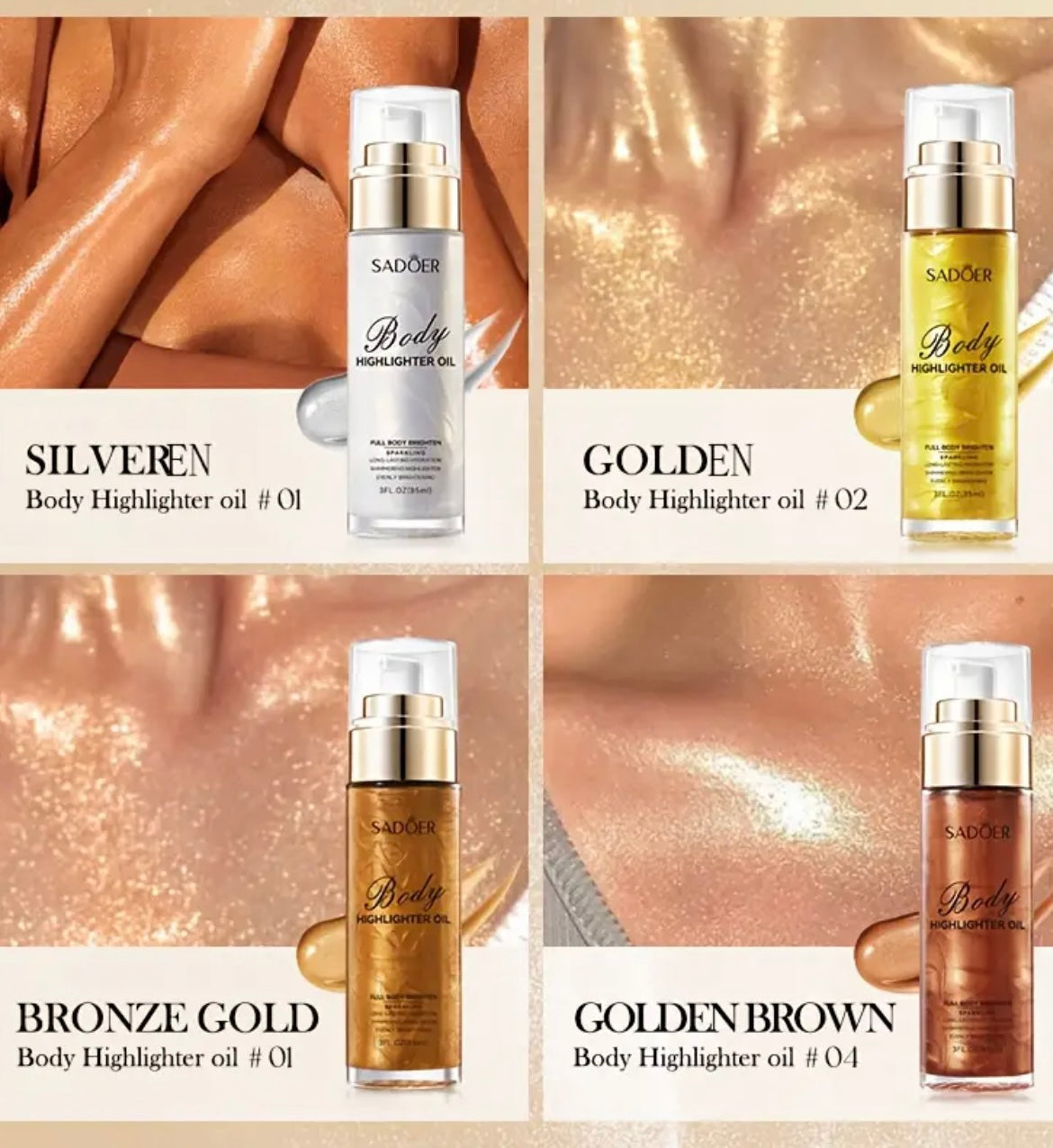 85ml Body Glitter Oil, Silvery, Golden, Two Colors Optional, Brightens Light Beige, Adds Radiance And Brightness, Suitable for People Of All Light Beige Tones, Suitable for Parties, Music Festivals, Masquerade Balls, Etc., Glittering