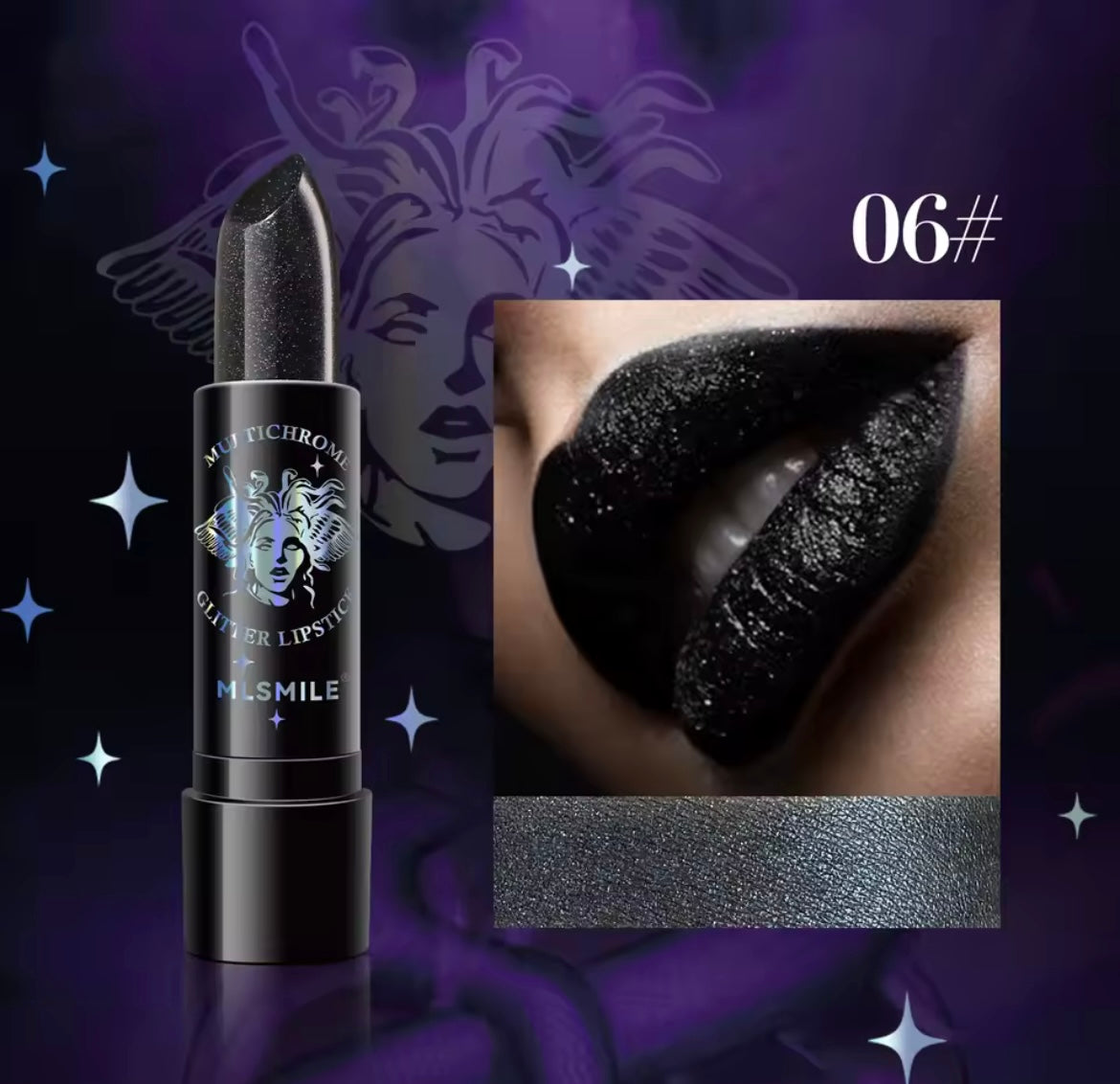 6Colors Glitter Lipstick Waterproof Long Lasting Diamond Pearlescent Metallic Lipstick Black Lipgl