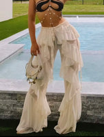 Puss Irregular Tierred Flare Pants Women Y2K Patchwork See Through Summer Hipster Wild Basi Pants