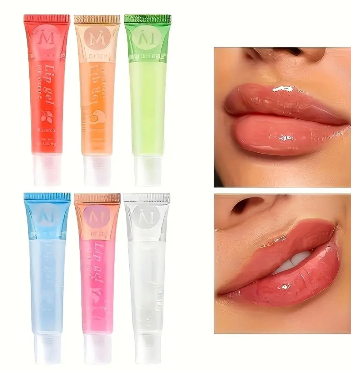 Set Of 12, Moisturizing Transparent Lip Gloss, VE, Rosehip, Argan, Mint, Aloe, Coconut Flavors, Transparent Lip Plumping Oil Gift Set, Containing Plant Squalene The Perfect Halloween Gift