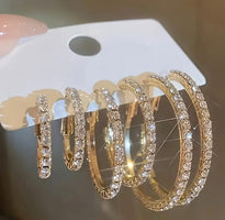 6pcs Elegant Rhinestone Hoop Earrings Set - Zinc Alloy & Stainless Steel, Sparkling Crystal Design, Versatile for Daily & Vacation Wear, Everyday Jewelry | Sparkling Earrings | Durable Earrings, Hoop Earrings