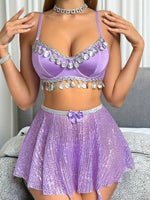 Alluring Exotic Sequin Sets| Fringe Camisole& Mini Skirts| 3pcs Edgy for DJs, Singers& Clubs, Fringe& Sequin Performance Boutique 3pcs Mini Dresses Spicy-Edgy Exotic- Captivating for Nights