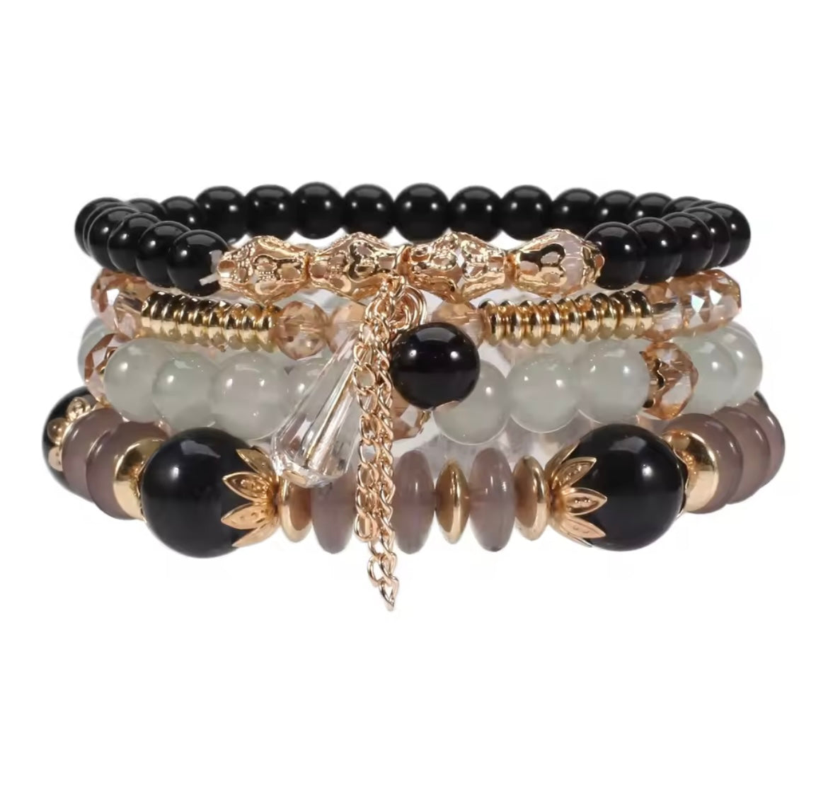 Bohemian Stackable Bead Bracelets for Women Multilayered Bracelet Pendant Charm Stretch Bangles