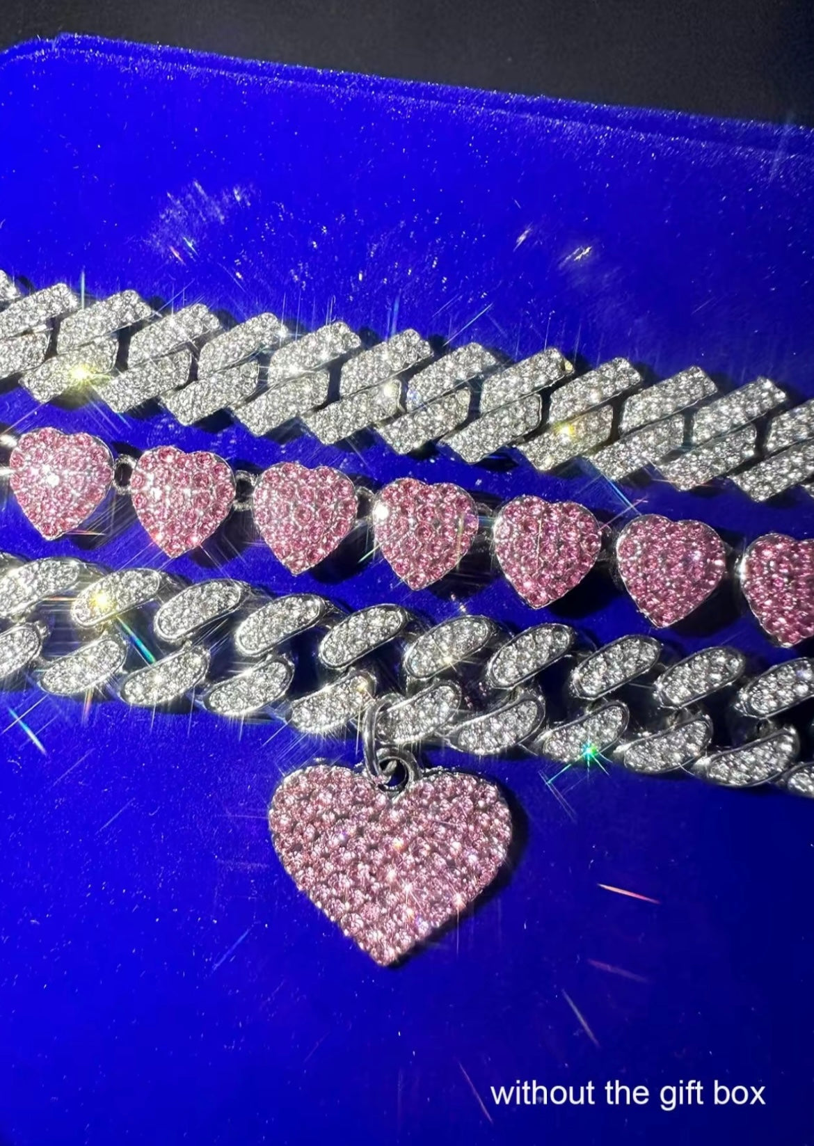 Rhinestones Decorated Heart Charm Design Layered Anklet with Pink and Clear Rhinestones