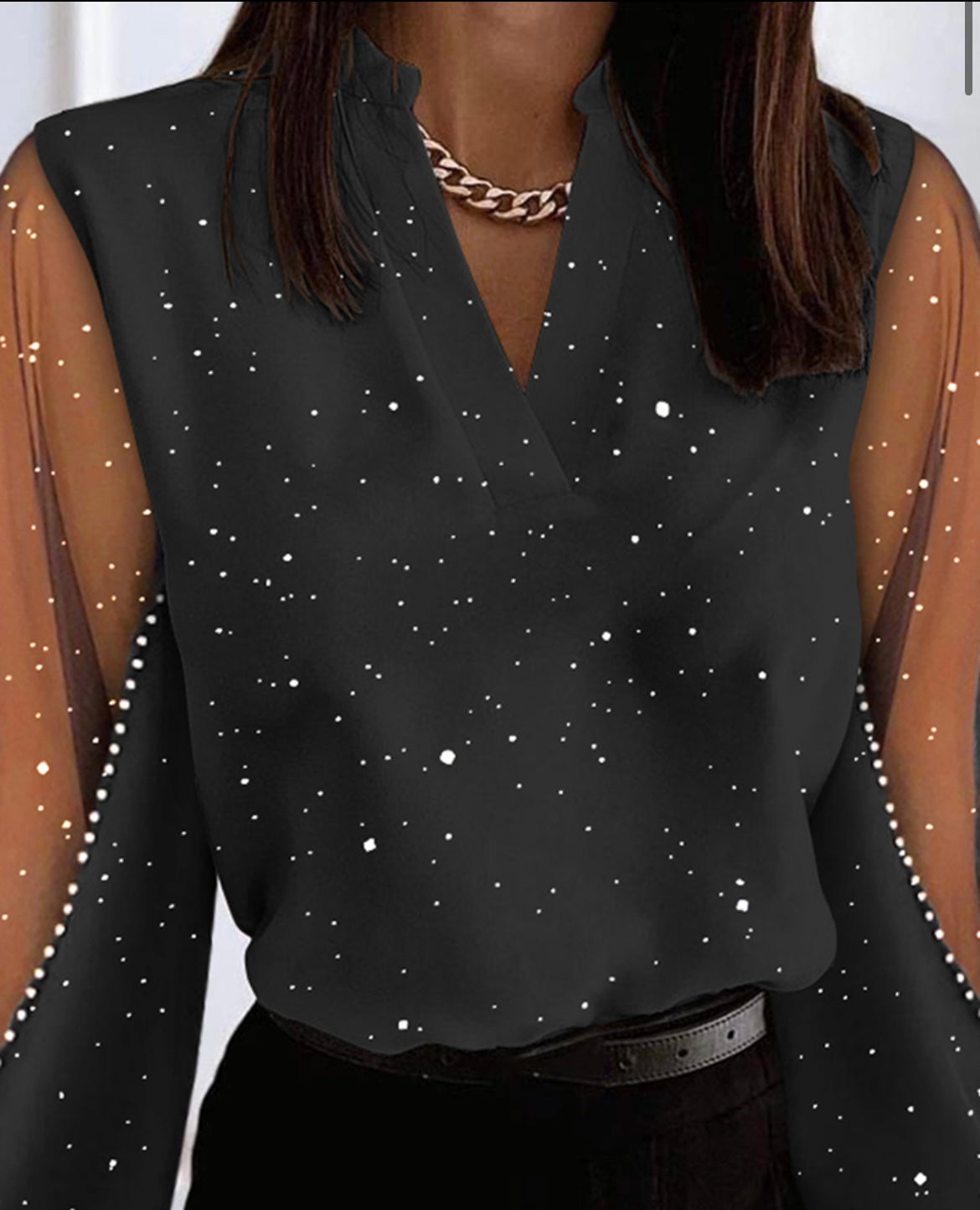 Glitter Sheer Mesh Patchwork Top