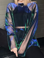 Through T Shirts For Women Y2k Clothes Sexy Crop Tops Long Sleeve Oversized Tshirt O-Neck Club shirt