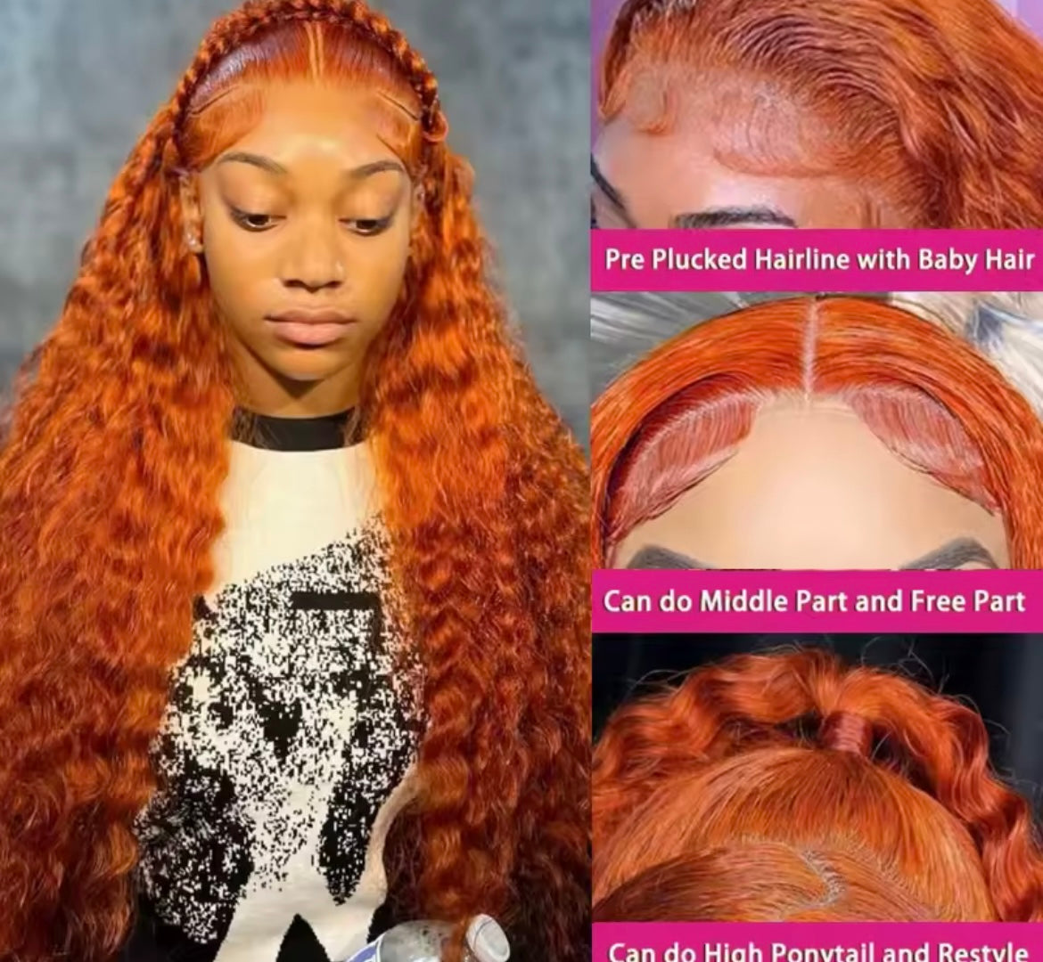 Orange Ginger Lace Front Wig Curly Human Hair Wigs For Women Deep Wave Frontal Wig 13x4 13x6 HD Lace