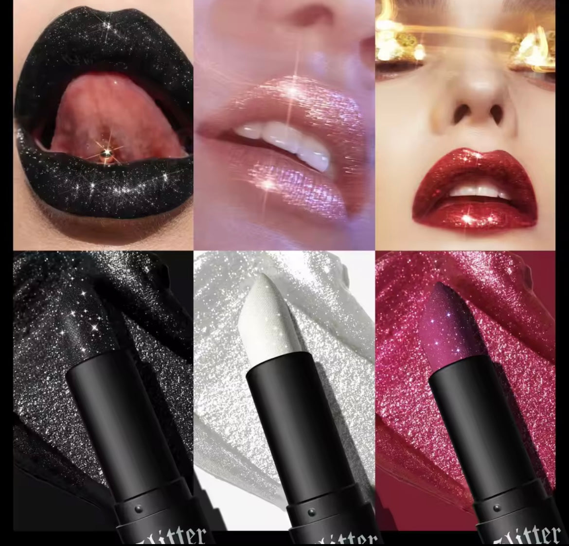 7Colors Glitter Lipstick Waterproof Long Lasting Diamond Pearlescent Metallic Lipstic