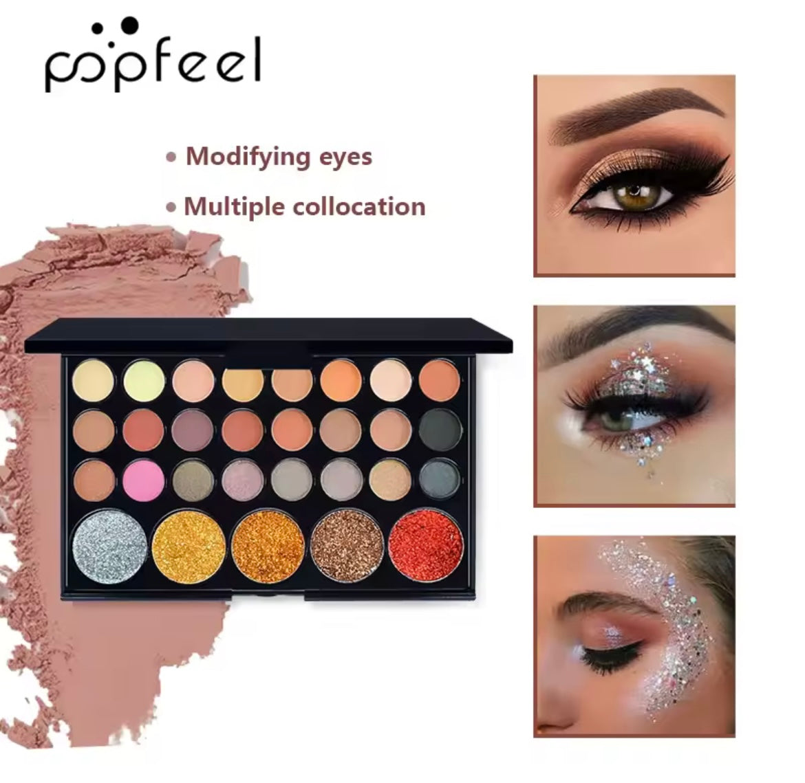 POPFEEL 29-Color Eyeshadow Palette – Versatile Makeup Set with Glitter, Shimmer, and Ma