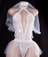 Bride'S Lace-up Nightgown Set - White Lace Socks + Sheer Mesh Uniform, Pure Desire Sexy Lingerie