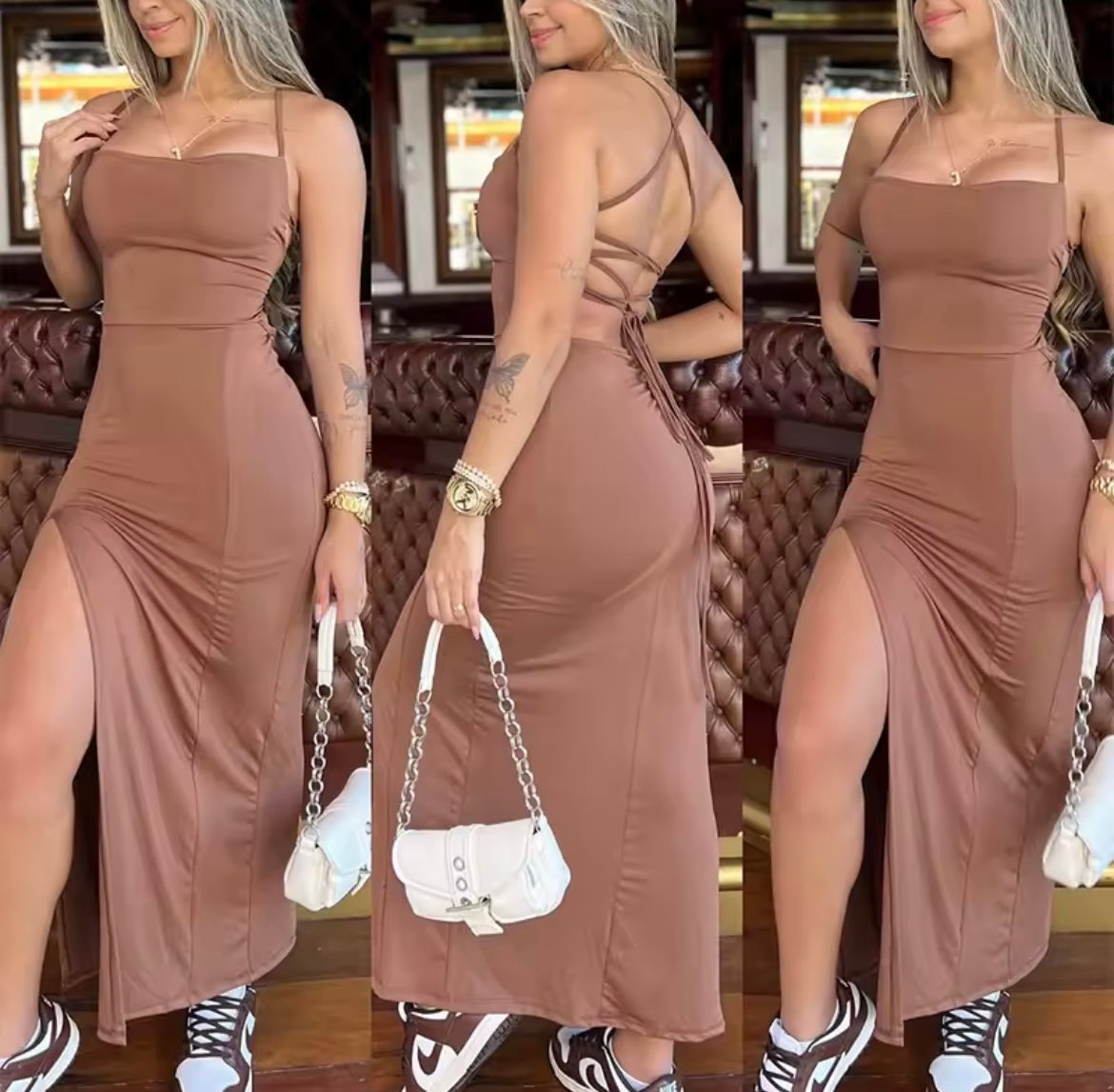 Red Dresses Women Sleeveless Spaghetti Strap Solid Color Elegant Club Party Robes Sexy Cross Band