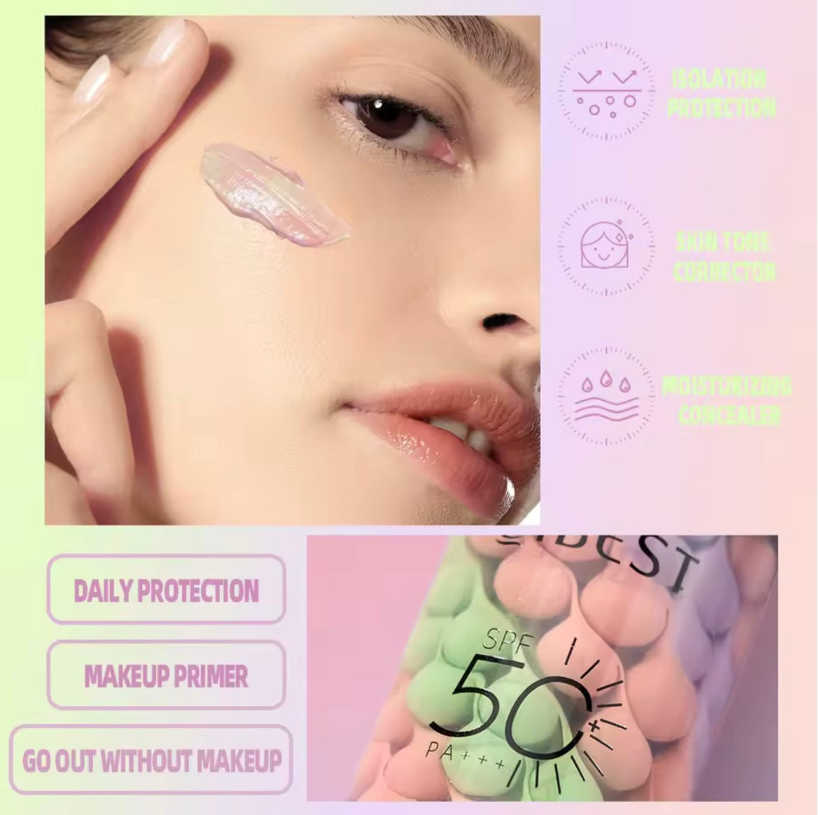 Qibest Three Color Press Release Cream Concealer Isolate Makeup Facial Base Brightening Cream Liquid