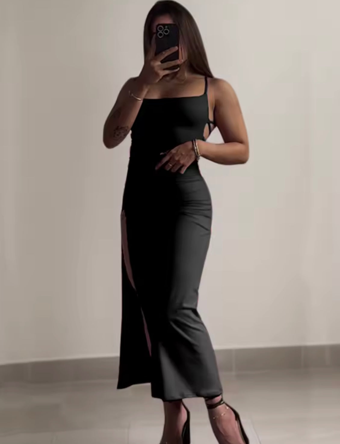 Summer Black New Dress Women Fashion Sexy Split Sleeveless Backless Slim Maxi Dress
