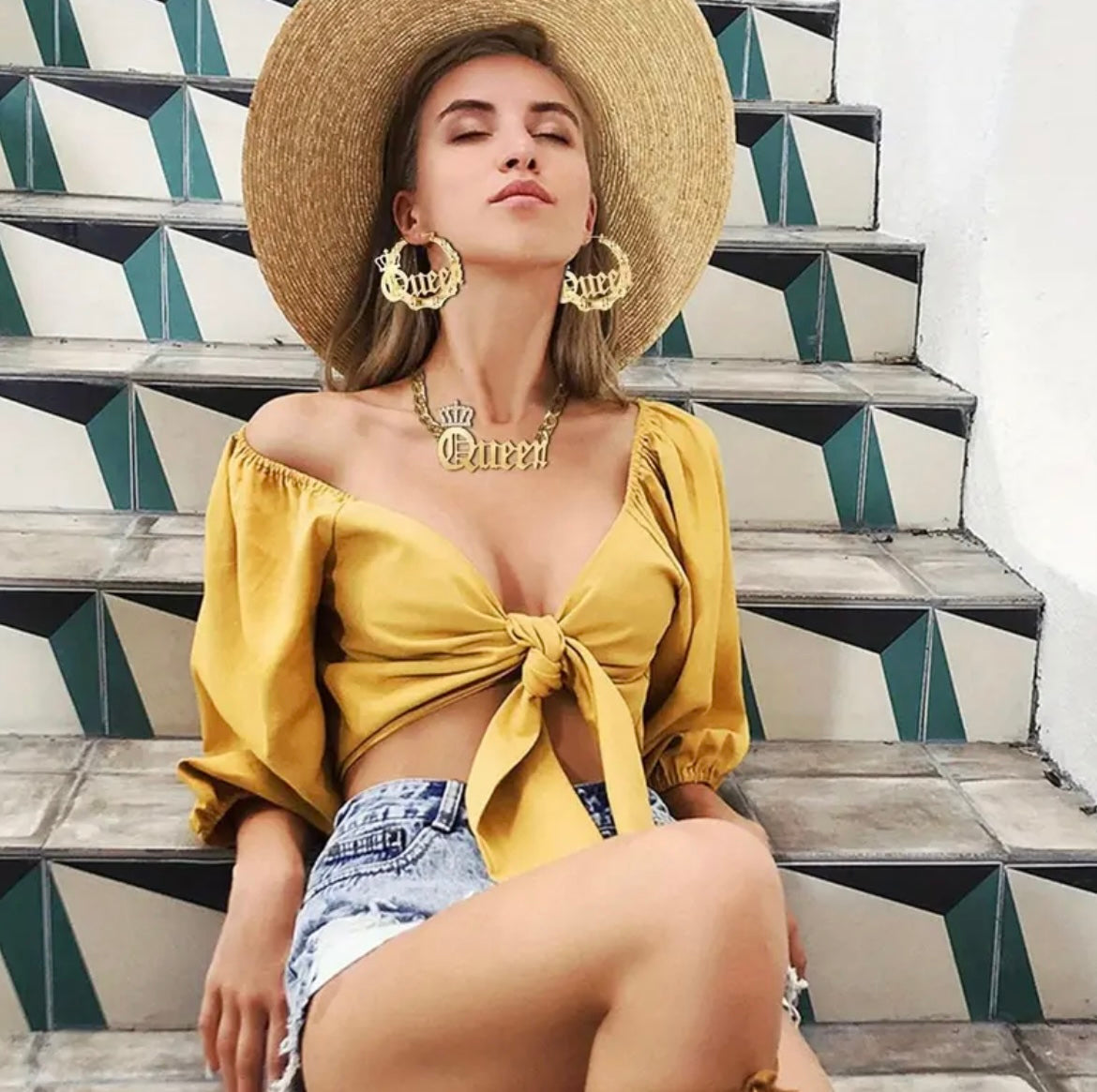 MILACOLATO Women'S Hip Hop Rapper Pendant Curb Chain Necklace with Oversize Statement 90s Bamboo Hoop Earring Set